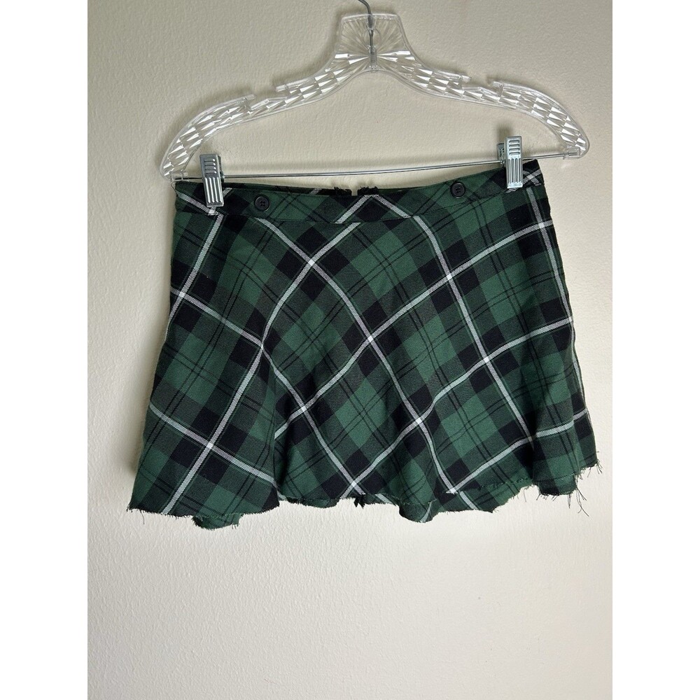Royal Bones Mini Skirt S Black Plaid Grunge Goth Micro Y2k Punk Green Rockabilly